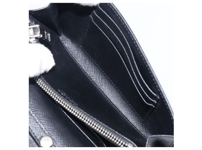 Saffiano Portafoglio a spalla PRADA pelle Safiano Black Silver Auth 206147V Nero Argento - vista 28