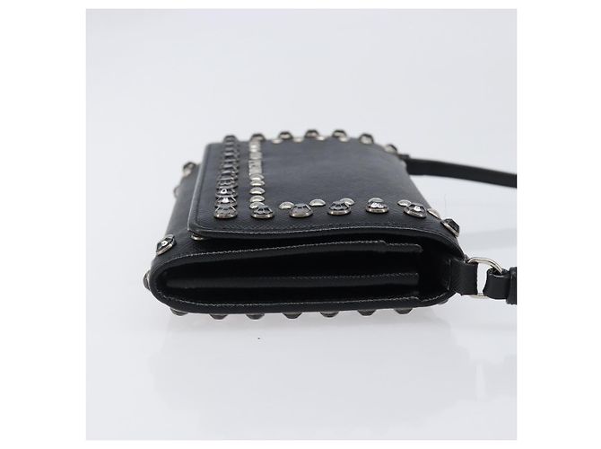 Saffiano Portafoglio a spalla PRADA pelle Safiano Black Silver Auth 206147V Nero Argento - vista 3