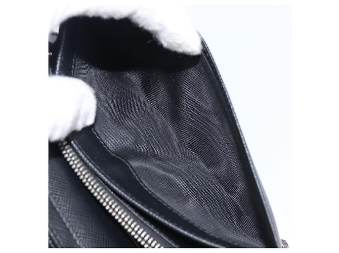 Saffiano Portafoglio a spalla PRADA pelle Safiano Black Silver Auth 206147V Nero Argento - vista 30