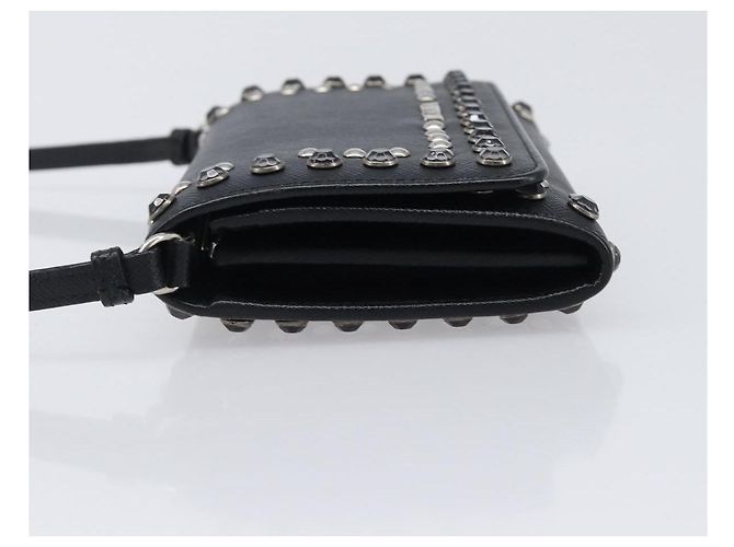 Saffiano Portafoglio a spalla PRADA pelle Safiano Black Silver Auth 206147V Nero Argento - vista 4