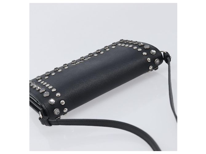 Saffiano Portafoglio a spalla PRADA pelle Safiano Black Silver Auth 206147V Nero Argento - vista 6