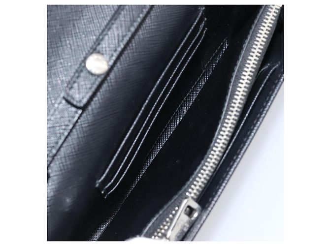 Saffiano Portafoglio a spalla PRADA pelle Safiano Black Silver Auth 206147V Nero Argento - vista 9