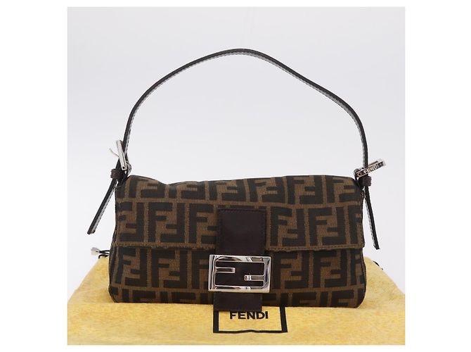 Borsa a Tracolla FENDI Zucca Canvas Mamma Baguette Nero Marrone Auth 206109V - vista 12