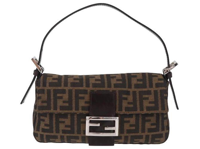 Borsa a Tracolla FENDI Zucca Canvas Mamma Baguette Nero Marrone Auth 206109V - vista 13