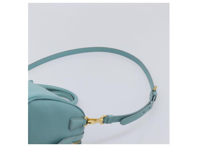 Bolsa Boston PRADA couro Saffiano 2way Azul Claro Ouro Auth 203450M Dourado - vista 16