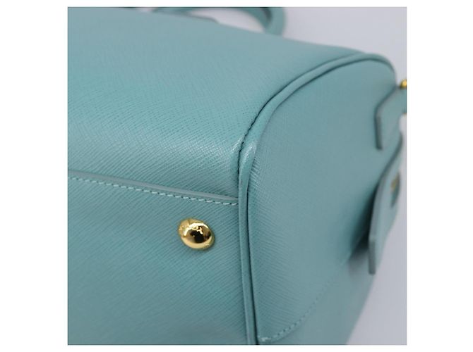 Bolsa Boston PRADA couro Saffiano 2way Azul Claro Ouro Auth 203450M Dourado - vista 19