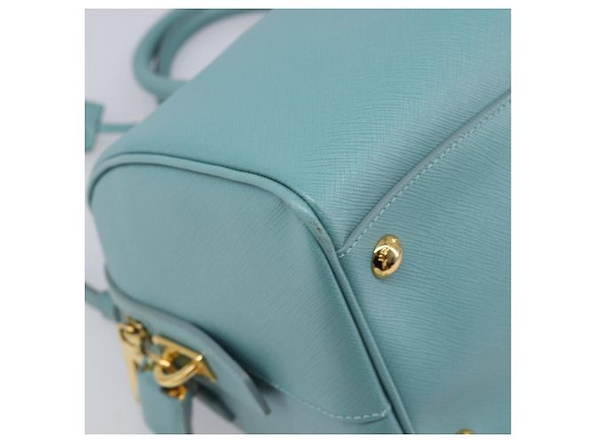 Bolsa Boston PRADA couro Saffiano 2way Azul Claro Ouro Auth 203450M Dourado - vista 20