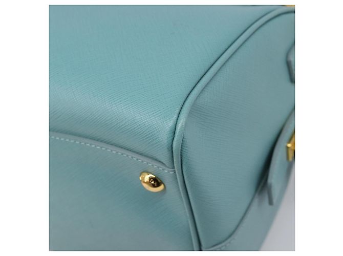 Bolsa Boston PRADA couro Saffiano 2way Azul Claro Ouro Auth 203450M Dourado - vista 21
