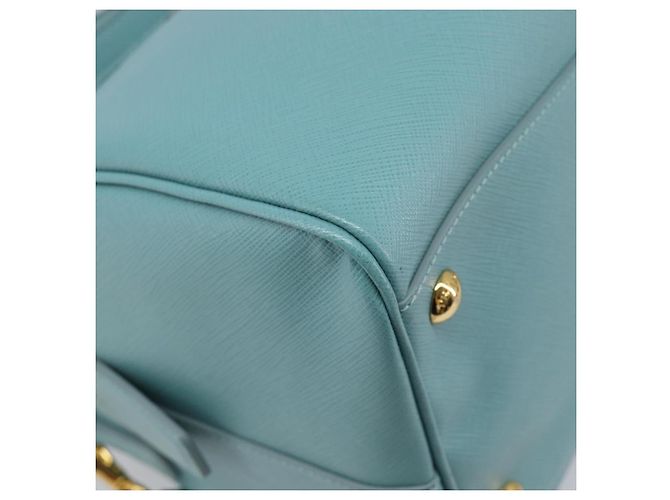 Bolsa Boston PRADA couro Saffiano 2way Azul Claro Ouro Auth 203450M Dourado - vista 22
