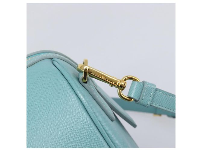 Bolsa Boston PRADA couro Saffiano 2way Azul Claro Ouro Auth 203450M Dourado - vista 23