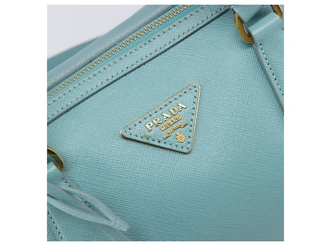 Bolsa Boston PRADA couro Saffiano 2way Azul Claro Ouro Auth 203450M Dourado - vista 24