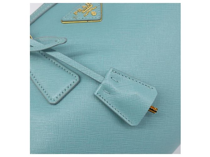 Bolsa Boston PRADA couro Saffiano 2way Azul Claro Ouro Auth 203450M Dourado - vista 25
