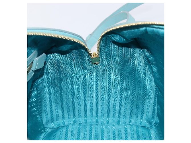 Bolsa Boston PRADA couro Saffiano 2way Azul Claro Ouro Auth 203450M Dourado - vista 30