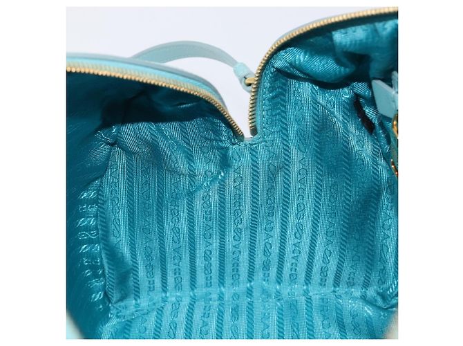 Bolsa Boston PRADA couro Saffiano 2way Azul Claro Ouro Auth 203450M Dourado - vista 31