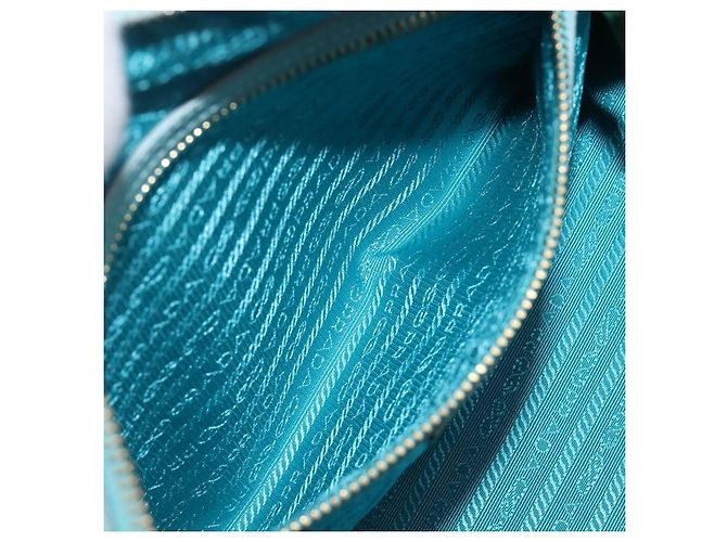 Bolsa Boston PRADA couro Saffiano 2way Azul Claro Ouro Auth 203450M Dourado - vista 33
