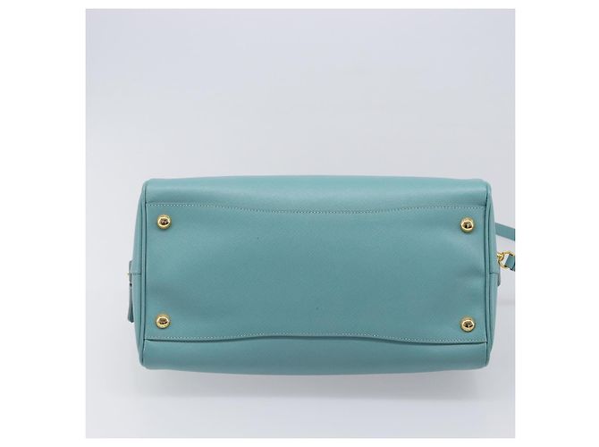 Bolsa Boston PRADA couro Saffiano 2way Azul Claro Ouro Auth 203450M Dourado - vista 5