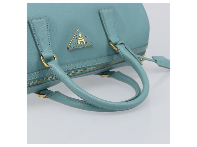 Bolsa Boston PRADA couro Saffiano 2way Azul Claro Ouro Auth 203450M Dourado - vista 6