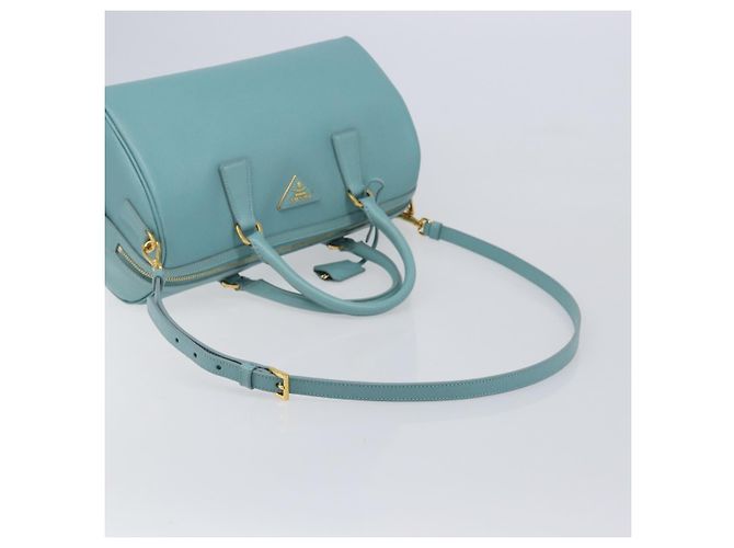 Bolsa Boston PRADA couro Saffiano 2way Azul Claro Ouro Auth 203450M Dourado - vista 7