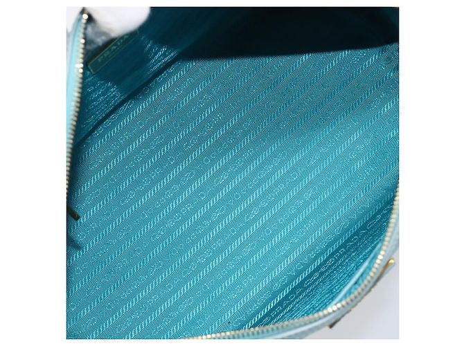 Bolsa Boston PRADA couro Saffiano 2way Azul Claro Ouro Auth 203450M Dourado - vista 8