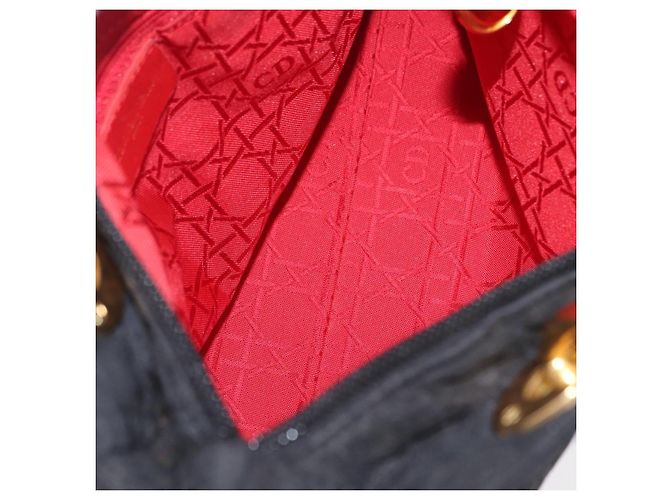 Borsa Christian Dior Lady Dior Canage Canvas Black Gold Auth ep16214 Nero D'oro - vista 11