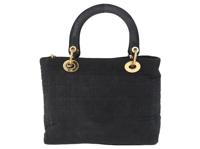 Borsa Christian Dior Lady Dior Canage Canvas Black Gold Auth ep16214 Nero D'oro - vista 13