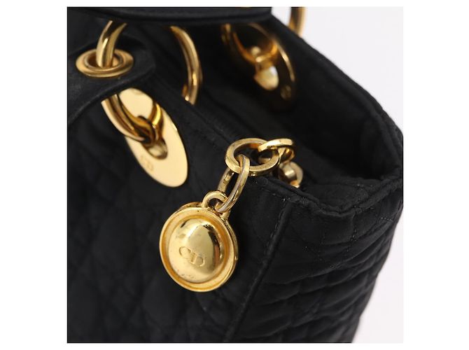 Borsa Christian Dior Lady Dior Canage Canvas Black Gold Auth ep16214 Nero D'oro - vista 18