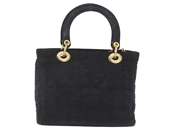 Borsa Christian Dior Lady Dior Canage Canvas Black Gold Auth ep16214 Nero D'oro - vista 2