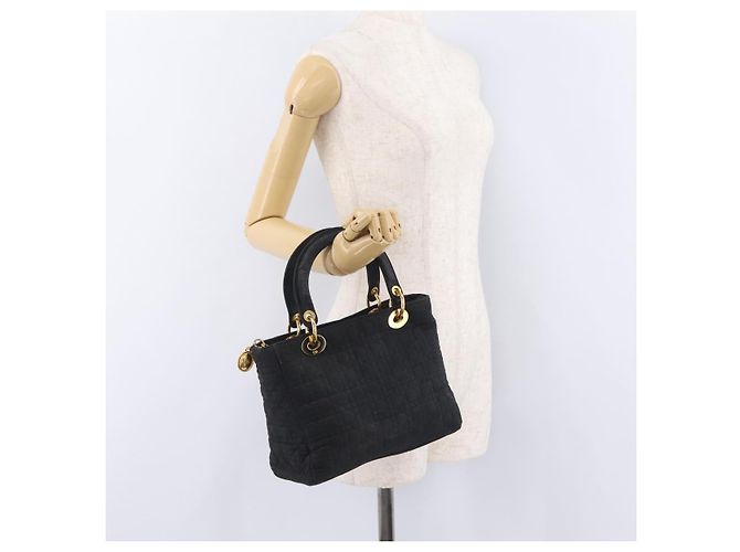 Borsa Christian Dior Lady Dior Canage Canvas Black Gold Auth ep16214 Nero D'oro - vista 23