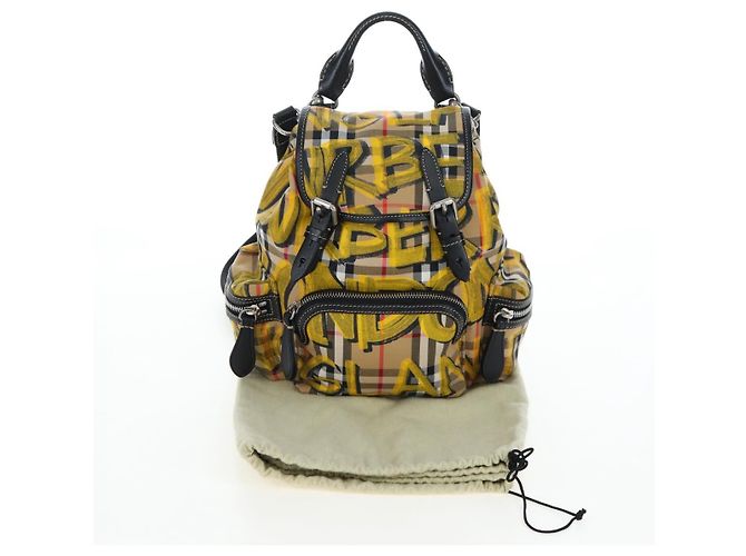 BURBERRY Nova Check Graffiti Backpack Canvas Beige Silver Auth 203410M Silvery - view 12