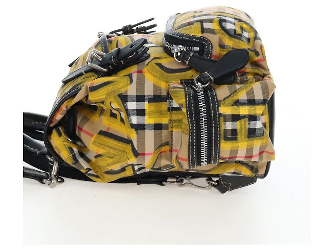 BURBERRY Nova Check Graffiti Backpack Canvas Beige Silver Auth 203410M Silvery - view 3