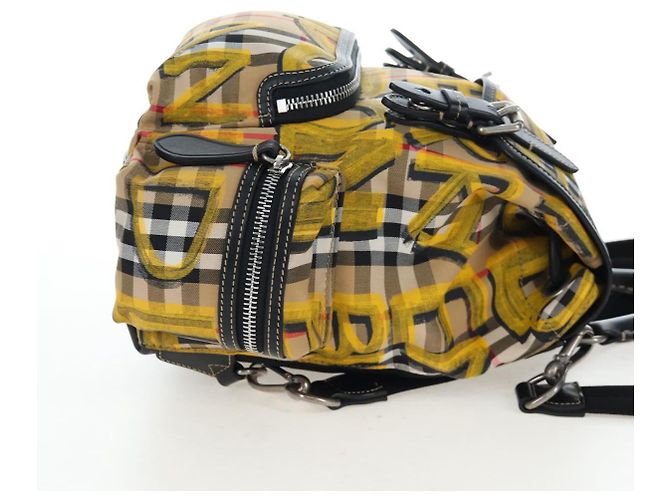 BURBERRY Nova Check Graffiti Backpack Canvas Beige Silver Auth 203410M Silvery - view 4