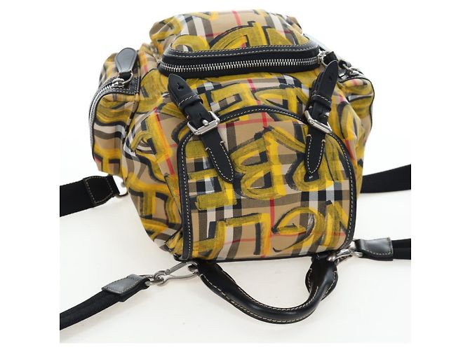BURBERRY Nova Check Graffiti Backpack Canvas Beige Silver Auth 203410M Silvery - view 6