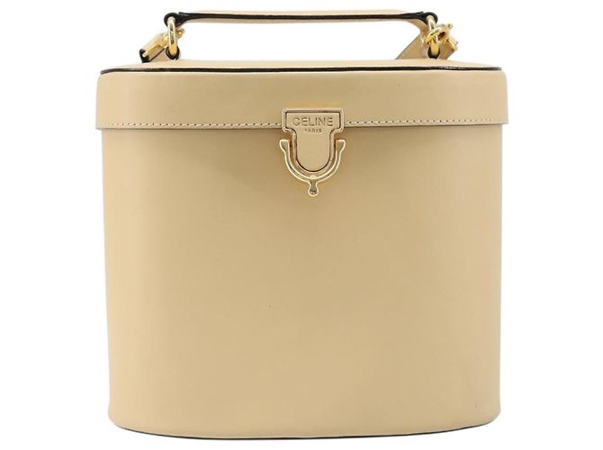 Céline Borsa a spalla CELINE Vanity in pelle 2way Beige Tono Oro Auth 205952A - vista 13