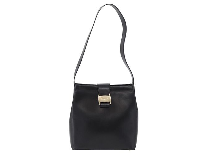 Borsa a tracolla Salvatore Ferragamo Vala in pelle nera e oro autentica 206057A Nero D'oro - vista 13
