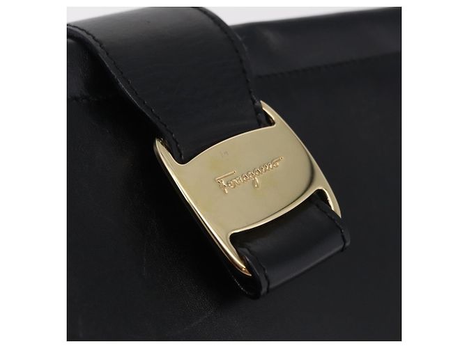 Borsa a tracolla Salvatore Ferragamo Vala in pelle nera e oro autentica 206057A Nero D'oro - vista 18