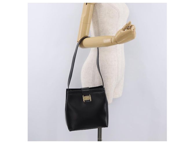 Borsa a tracolla Salvatore Ferragamo Vala in pelle nera e oro autentica 206057A Nero D'oro - vista 24
