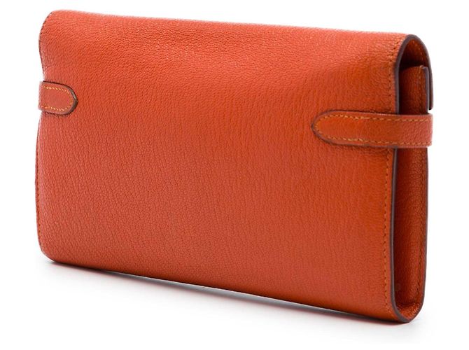 Cartera Larga Hermès Kelly en Chevre Mysore Naranja - vista 2