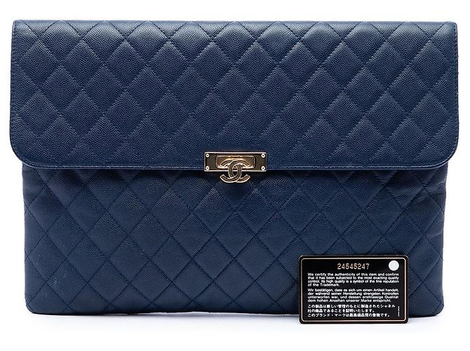 Clutch Chanel Large Quilted Caviar Golden Class O Case Blu - vista 7