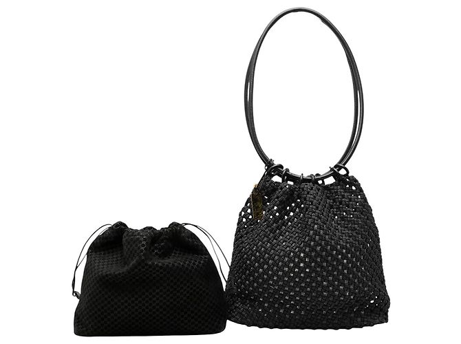 Borsa a tracolla Gucci in tela intrecciata nera Nero - vista 7