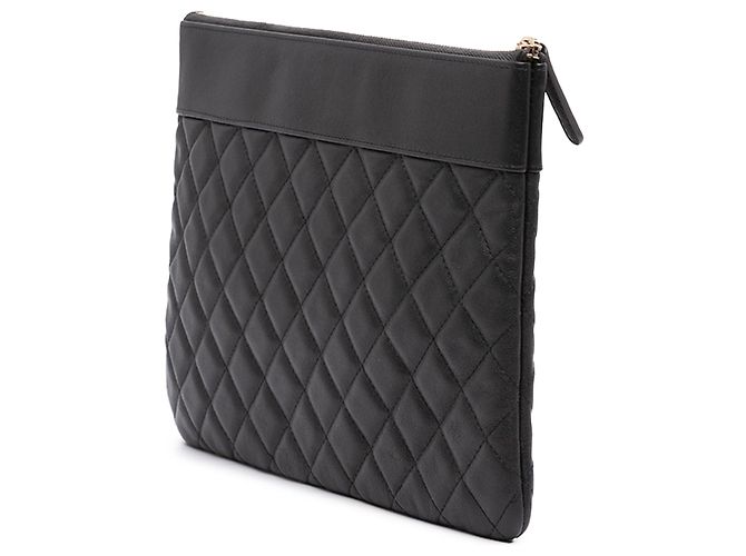 Clutch Chanel Medium Quilted Sheepskin Mademoiselle O Case Nera Nero - vista 2