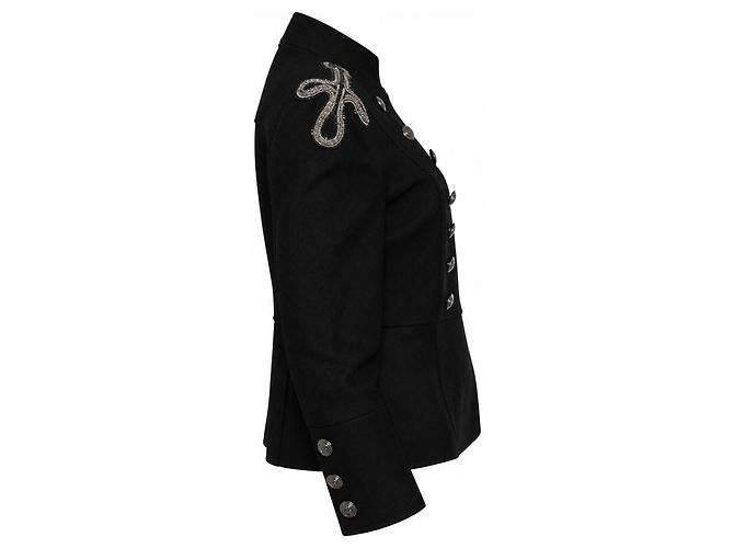 Pierre Balmain, giacca in lana perlinata con collo alto Nero - vista 2