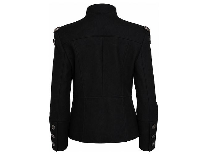 Pierre Balmain, giacca in lana perlinata con collo alto Nero - vista 3