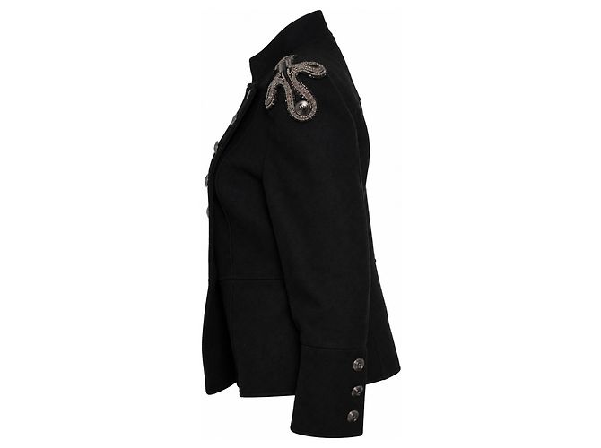 Pierre Balmain, giacca in lana perlinata con collo alto Nero - vista 4