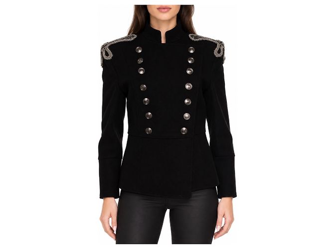 Pierre Balmain, giacca in lana perlinata con collo alto Nero - vista 6
