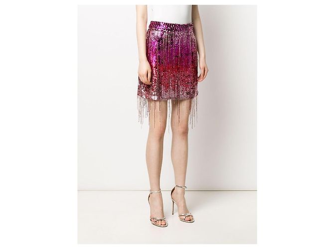 Autre Marque Amen Minigonna di paillettes e frange Rosa Rosso Metallico - vista 2