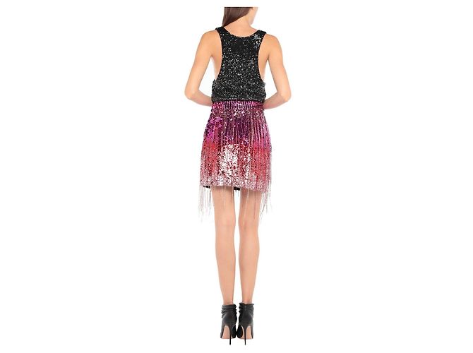 Autre Marque Amen Minigonna di paillettes e frange Rosa Rosso Metallico - vista 3