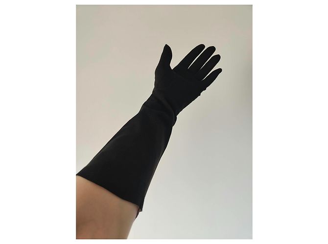 Christian Dior lange Leder-Opernhandschuhe Schwarz - Ansicht 6