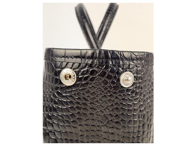 Longchamp Roseau Handtasche aus schwarzem Leder in Krokodil-Optik - Ansicht 11