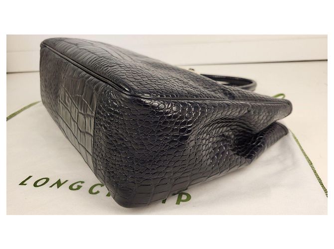 Longchamp Roseau Handtasche aus schwarzem Leder in Krokodil-Optik - Ansicht 15