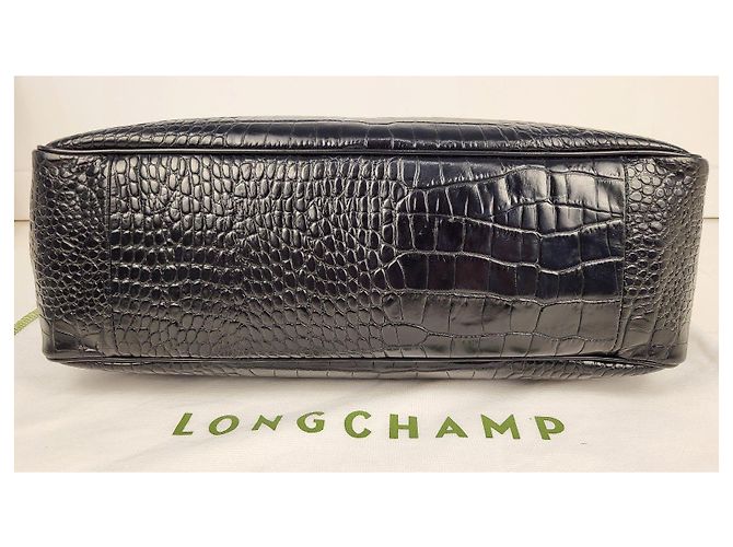 Longchamp Roseau Handtasche aus schwarzem Leder in Krokodil-Optik - Ansicht 16